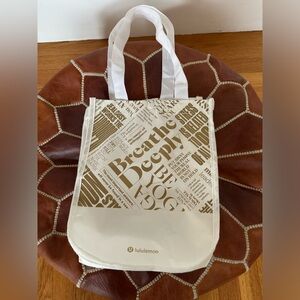 Lululemon Breathe Deeply Small Reusable Tote-white and gold